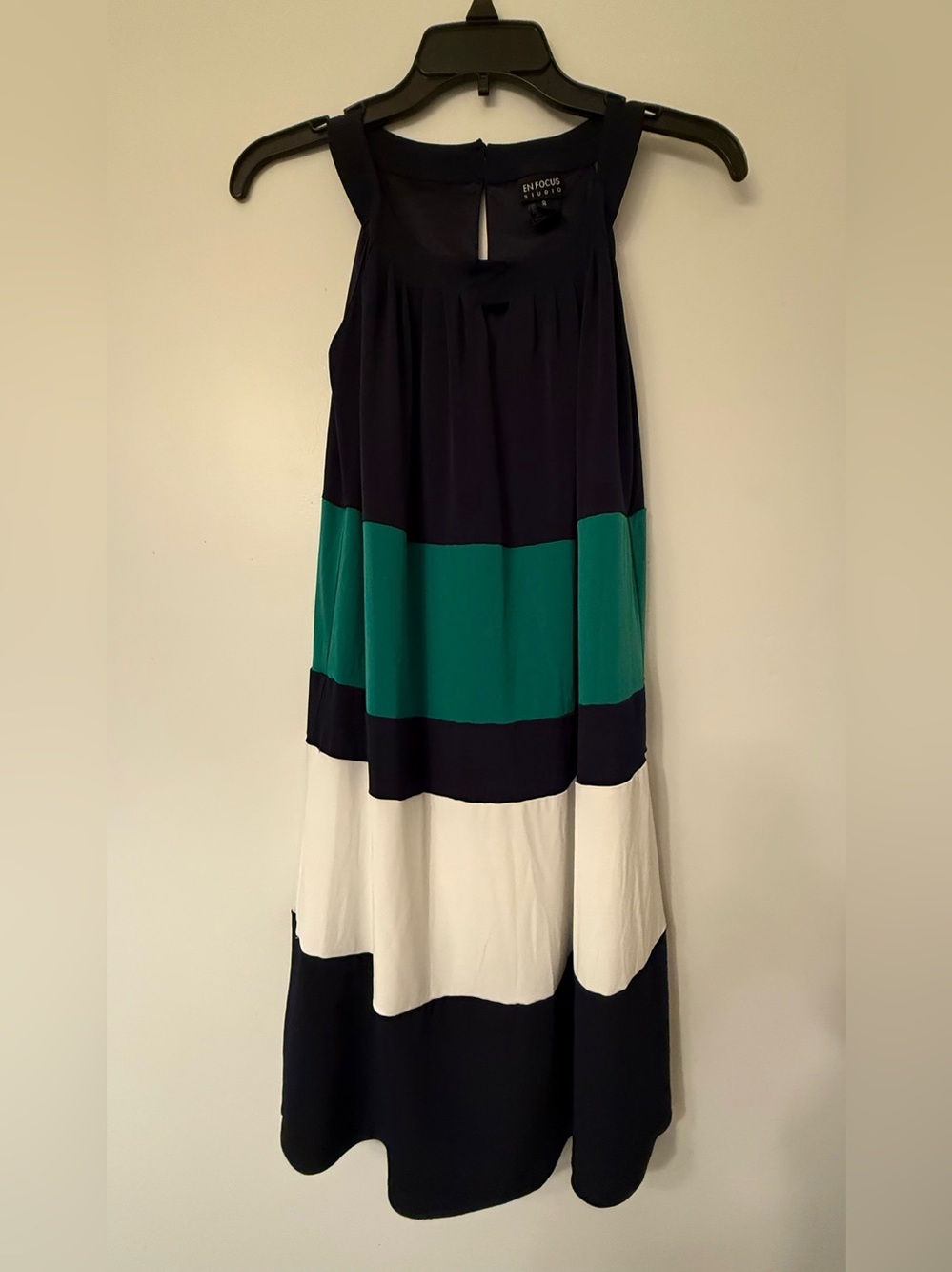 Enfocus Studio Navy, Teal & White Color-Block  Dress